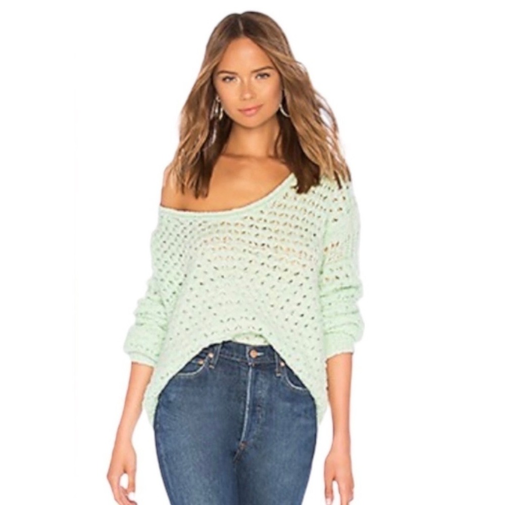 Boho Free People Crashing Waves Pullover Seamist Medium $128 Coastal Grandma